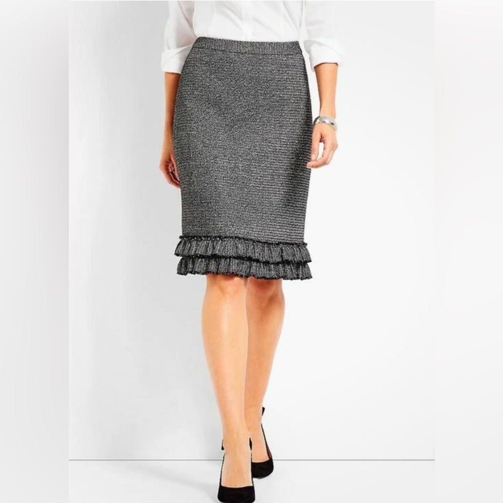 Talbots METALLIC TWEED RUFFLE-HEM PENCIL SKIRT SIZE 10P